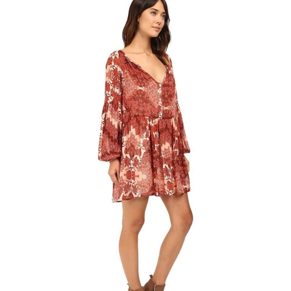 Show Me Your MuMu‎ floral long sleeve pink and red tunic dress